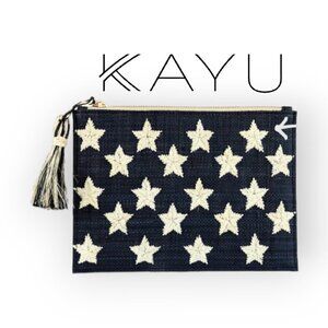 Kayu Raffia Star Embroidered Clutch Handmade Woven Straw Boho Zip Pouch Bag